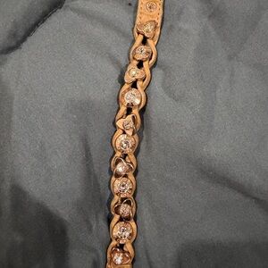 henri bendel Tan Leather Bracelet with Gold-Tone Crystal Accents